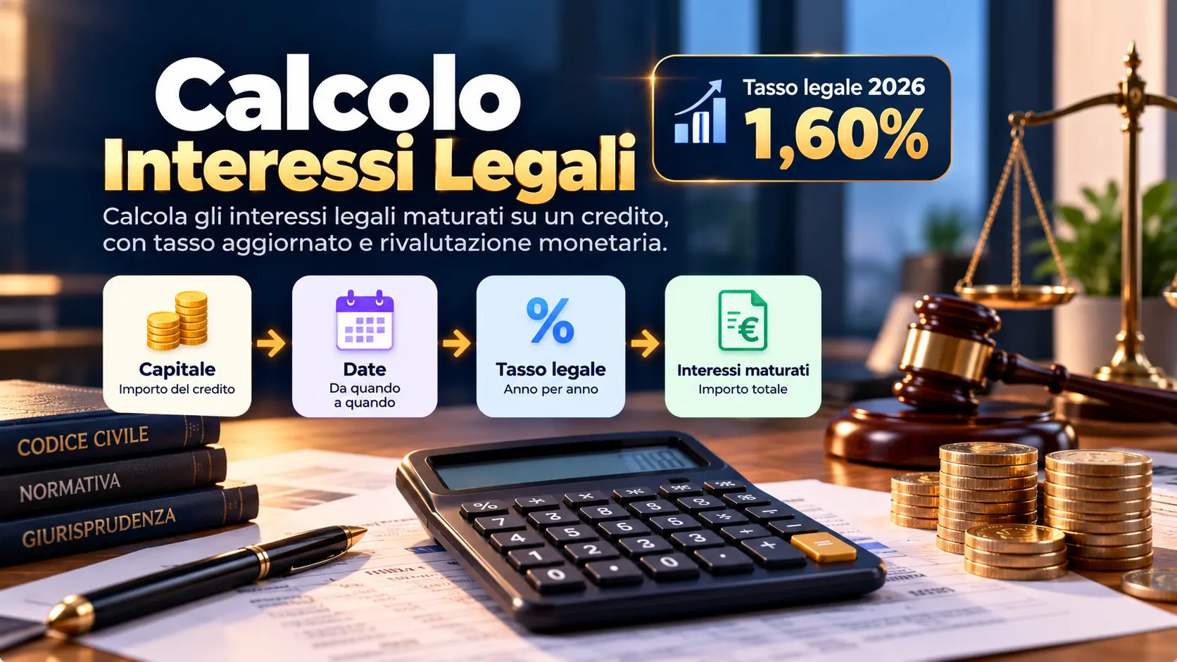Calcolo interessi legali online con tasso legale 2026