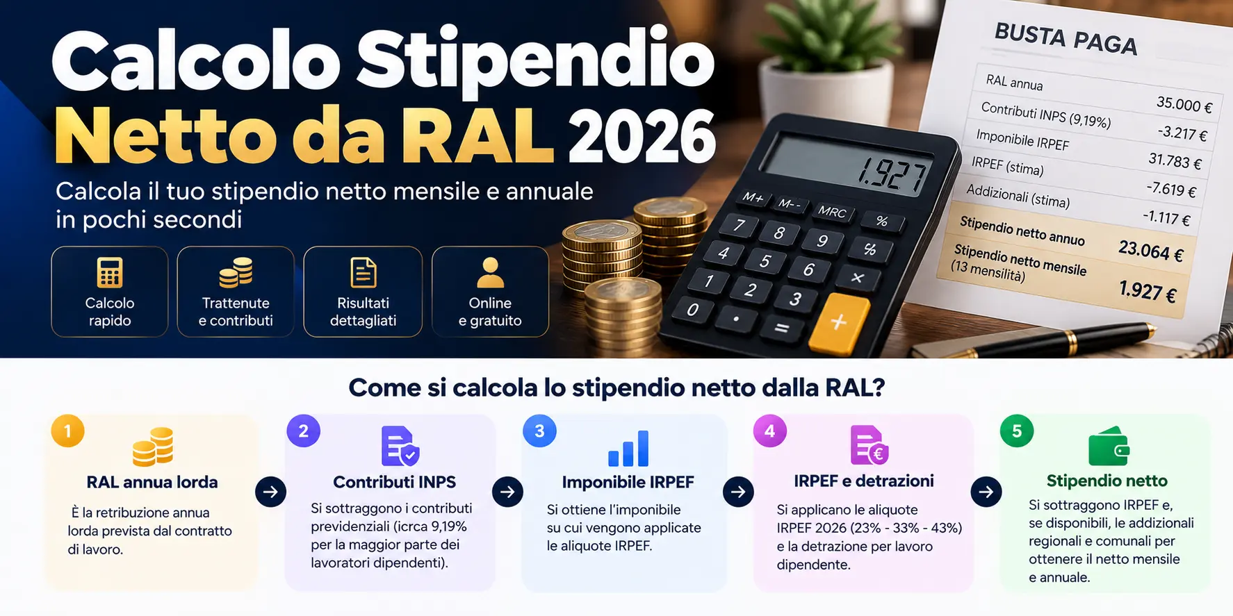 Come si calcola lo stipendio netto dalla RAL nel 2026